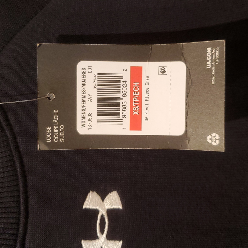 NWT Under Armour Womans XS Loose Fit Black  Crewneck Sweatshirt - Picture 5 of 5